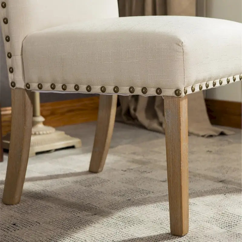 Solid Wood Upholstered Parson Dining Chairs with Nailhead Trim Set of 2