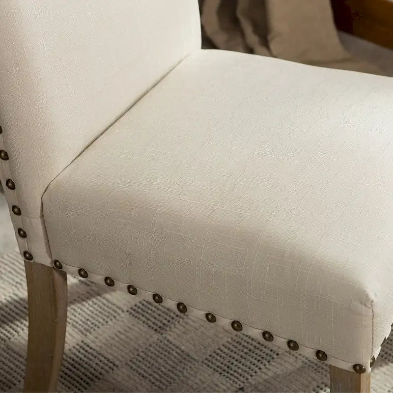 Solid Wood Upholstered Parson Dining Chairs with Nailhead Trim Set of 2