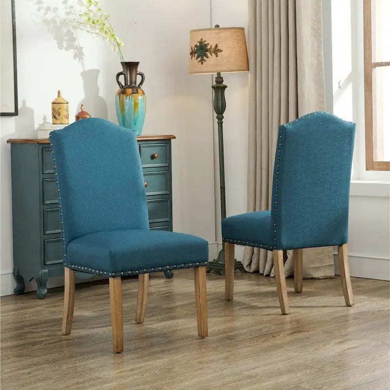 Solid Wood Upholstered Parson Dining Chairs with Nailhead Trim Set of 2