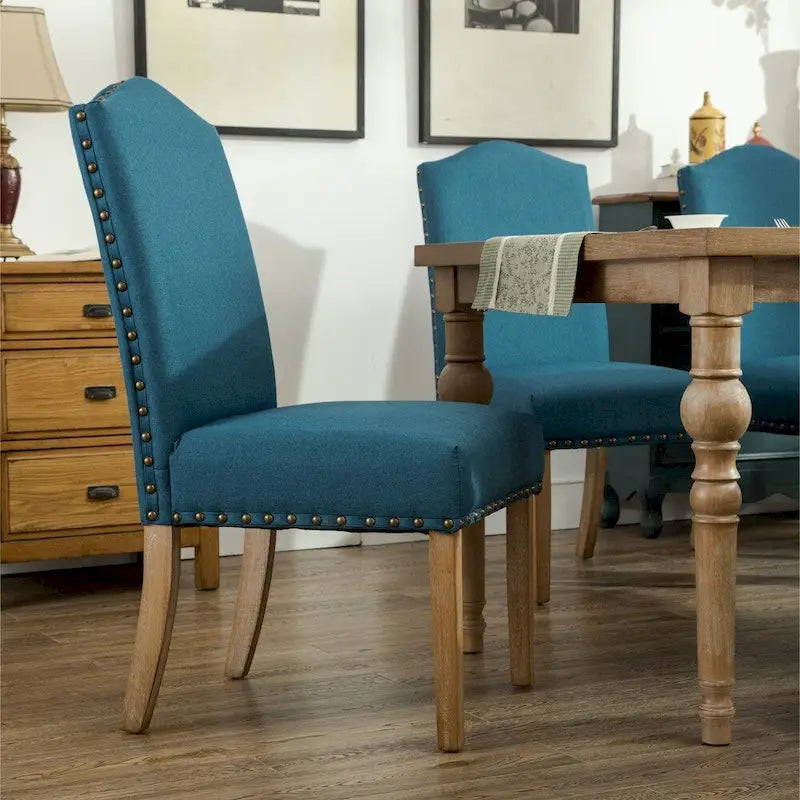 Solid Wood Upholstered Parson Dining Chairs with Nailhead Trim Set of 2