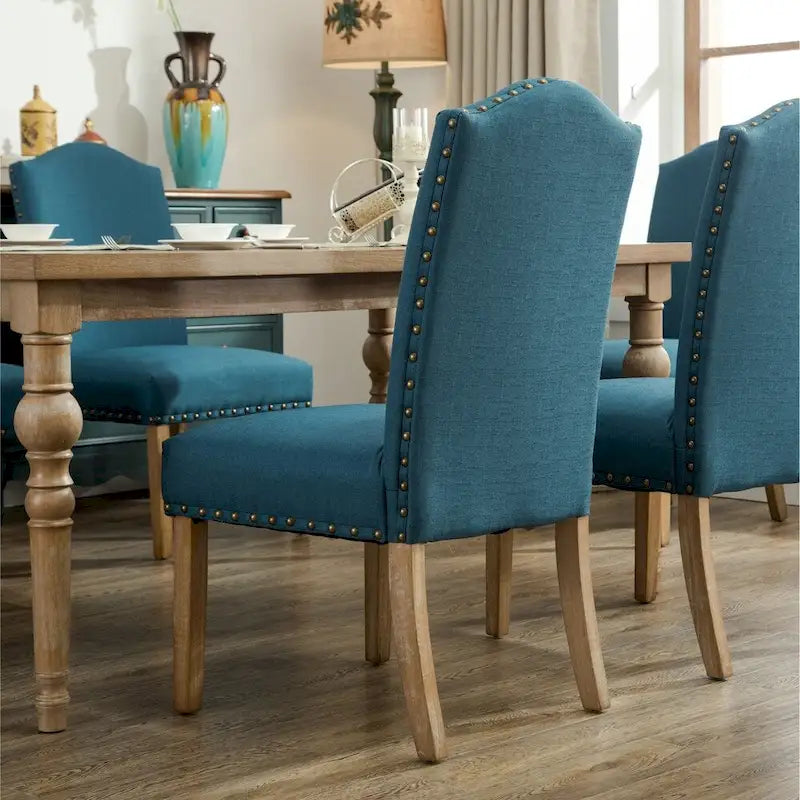 Solid Wood Upholstered Parson Dining Chairs with Nailhead Trim Set of 2