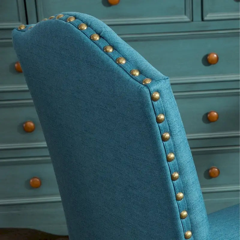 Solid Wood Upholstered Parson Dining Chairs with Nailhead Trim Set of 2