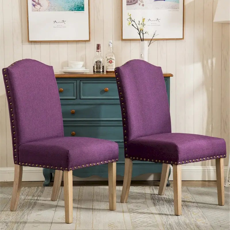 Solid Wood Upholstered Parson Dining Chairs with Nailhead Trim Set of 2