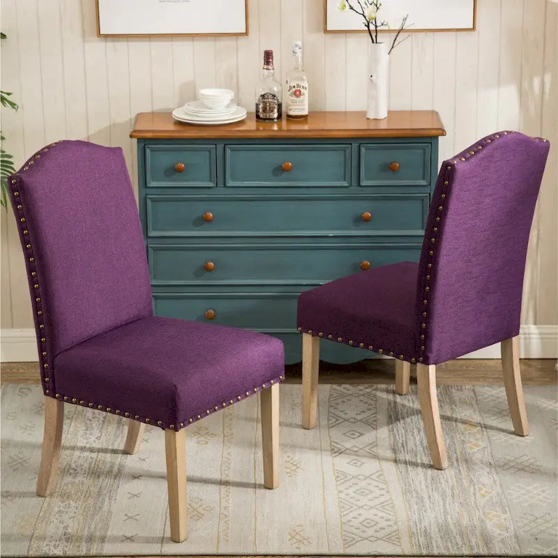 Solid Wood Upholstered Parson Dining Chairs with Nailhead Trim Set of 2