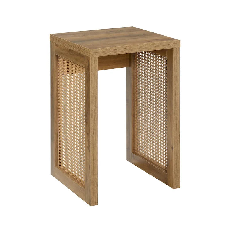 Boho Woven Rattan Square End Table for Living Room Decor