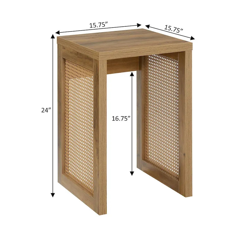 Boho Woven Rattan Square End Table for Living Room Decor