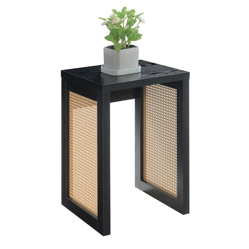 Boho Woven Rattan Square End Table for Living Room Decor