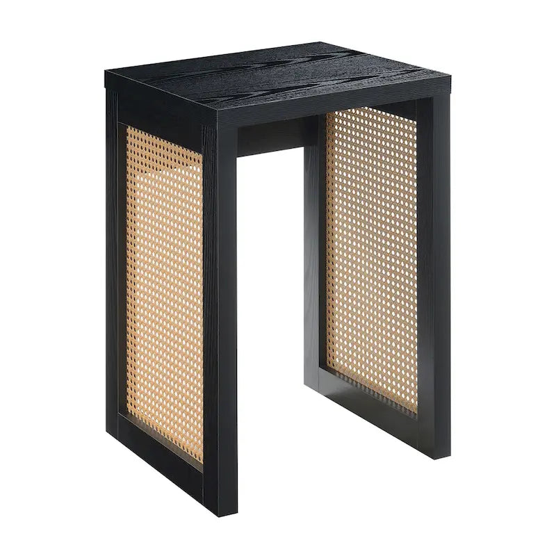 Boho Woven Rattan Square End Table for Living Room Decor