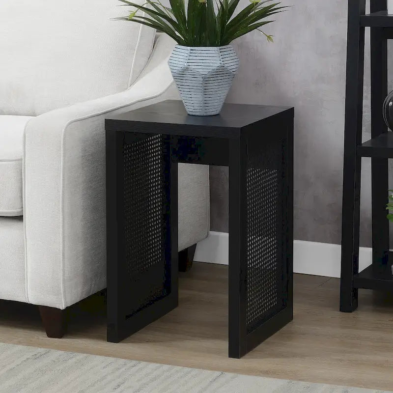 Boho Woven Rattan Square End Table for Living Room Decor