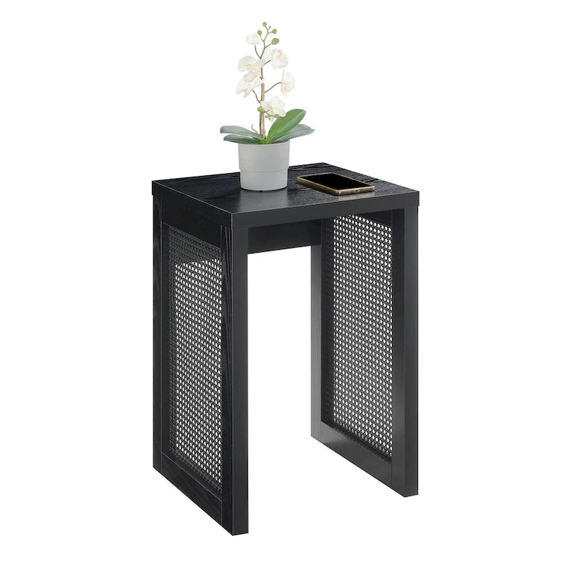 Boho Woven Rattan Square End Table for Living Room Decor