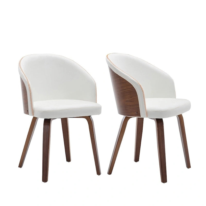 PU Leather and Wood Upholstered Dining Arm Chairs Set of 2 Modern Style