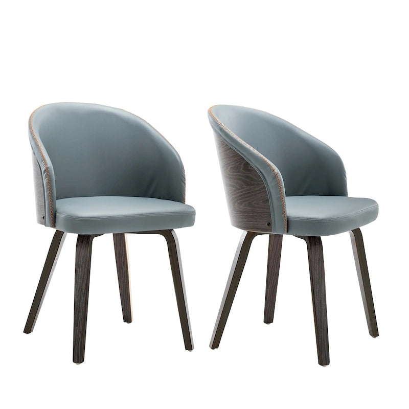 PU Leather and Wood Upholstered Dining Arm Chairs Set of 2 Modern Style