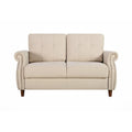 Transitional Button-Tufted Rolled Arm Two-Seat Sofa with Nail Head Trim