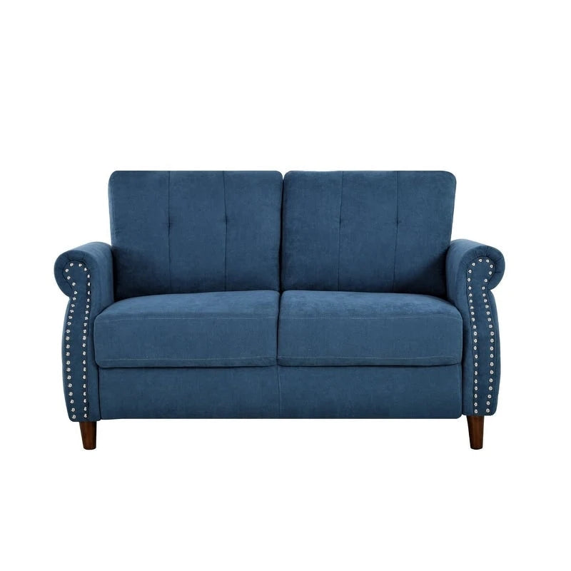 Transitional Button-Tufted Rolled Arm Two-Seat Sofa with Nail Head Trim
