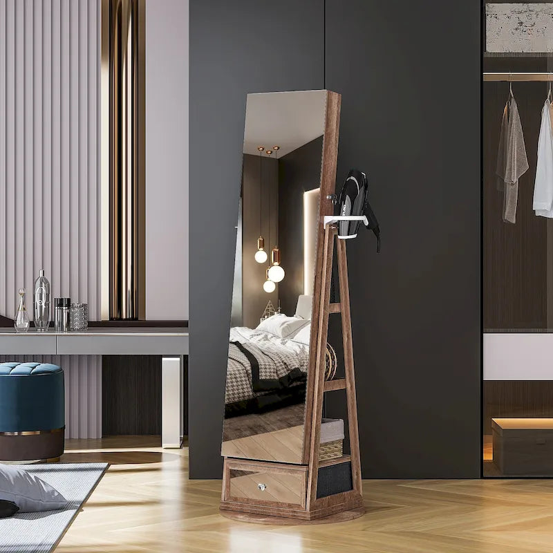 22 Wide Rotatable Jewelry Armoire with Full-Length Mirror and Storage