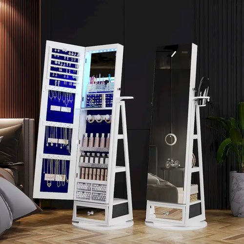 22 Wide Rotatable Jewelry Armoire with Full-Length Mirror and Storage