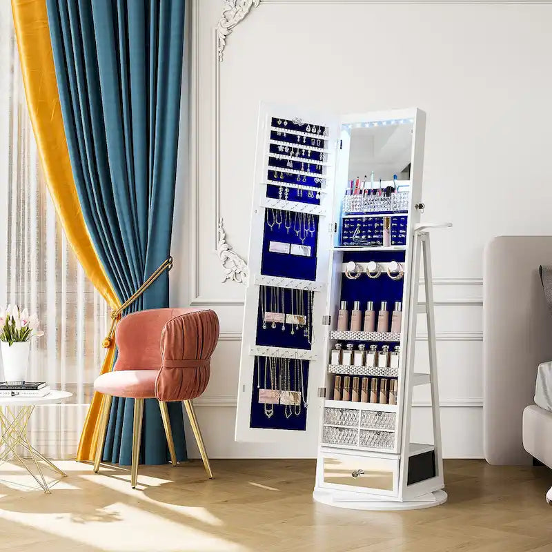 22 Wide Rotatable Jewelry Armoire with Full-Length Mirror and Storage