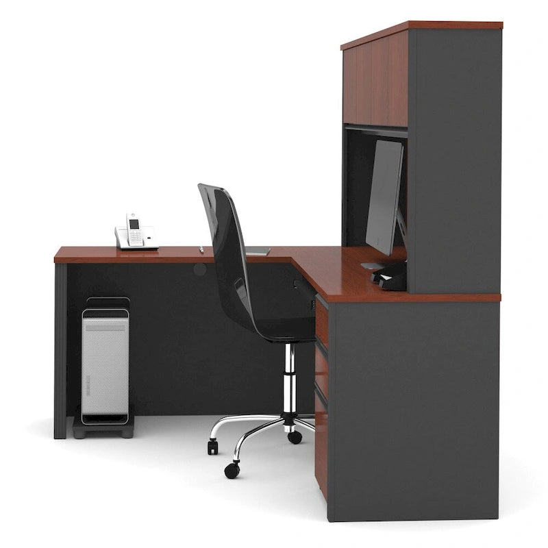 Modern L-Shaped Workstation Desk with Hutch and Storage
