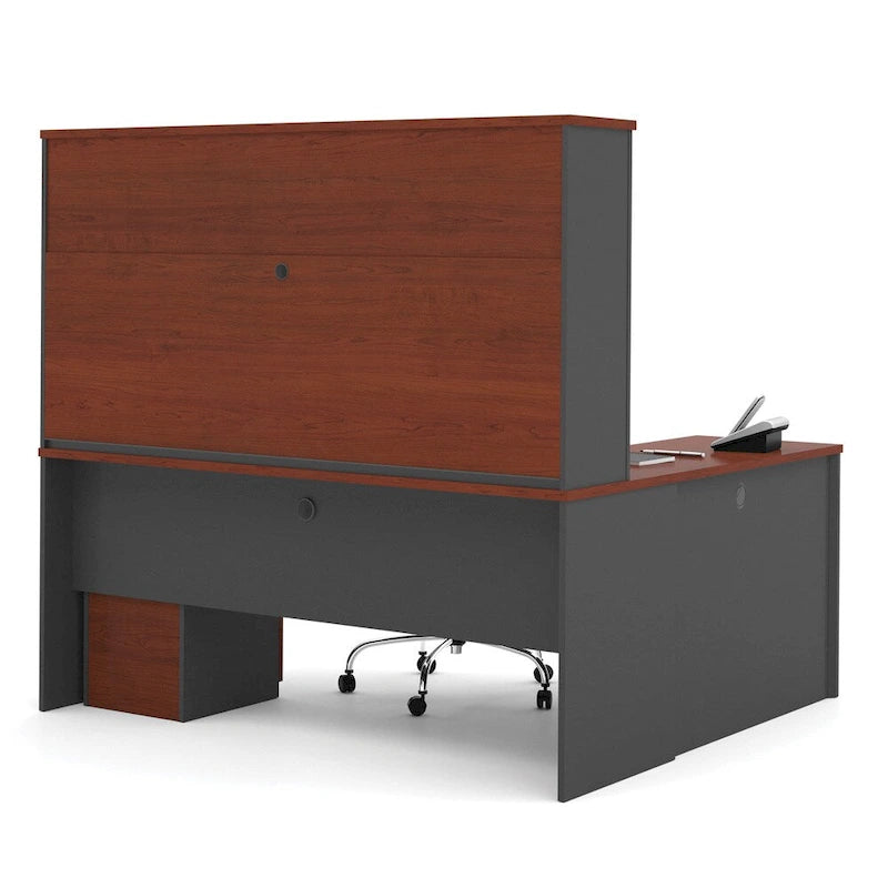 Modern L-Shaped Workstation Desk with Hutch and Storage