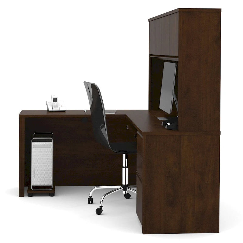 Modern L-Shaped Workstation Desk with Hutch and Storage