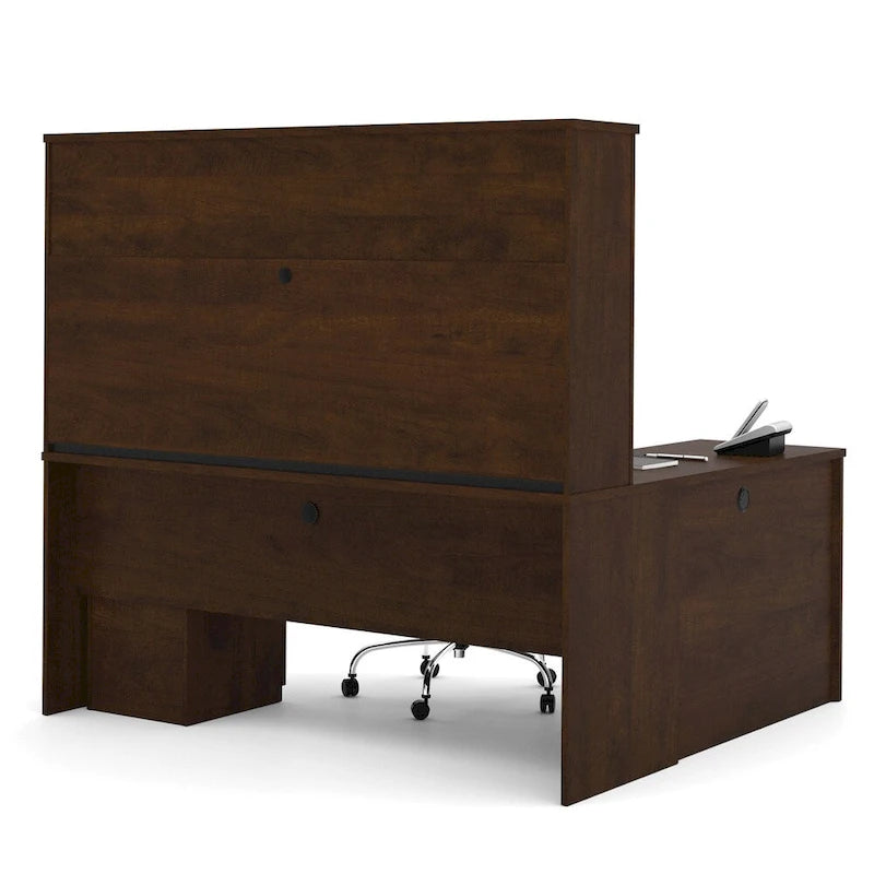Modern L-Shaped Workstation Desk with Hutch and Storage