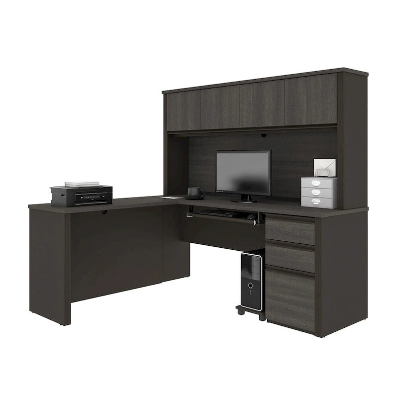 Modern L-Shaped Workstation Desk with Hutch and Storage