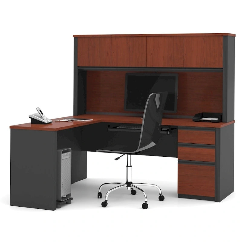Modern L-Shaped Workstation Desk with Hutch and Storage