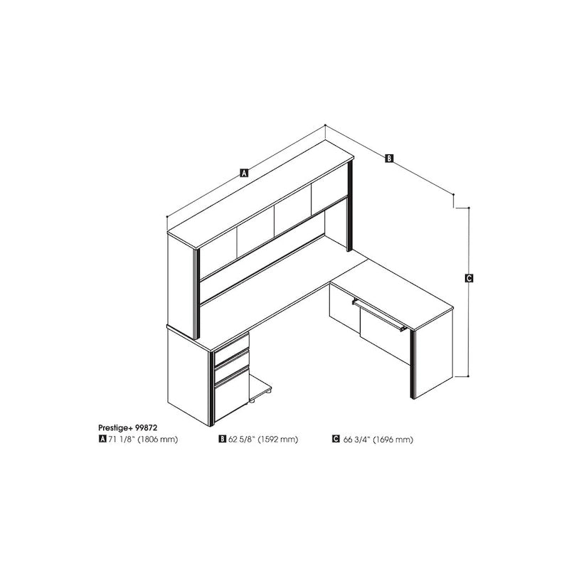 Modern L-Shaped Workstation Desk with Hutch and Storage