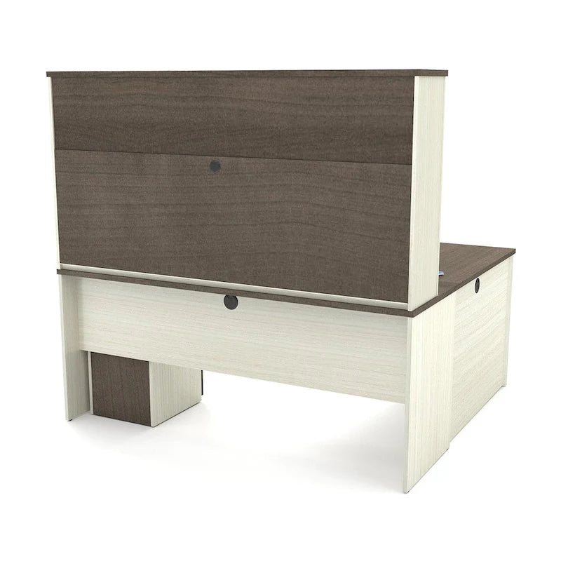 Modern L-Shaped Workstation Desk with Hutch and Storage