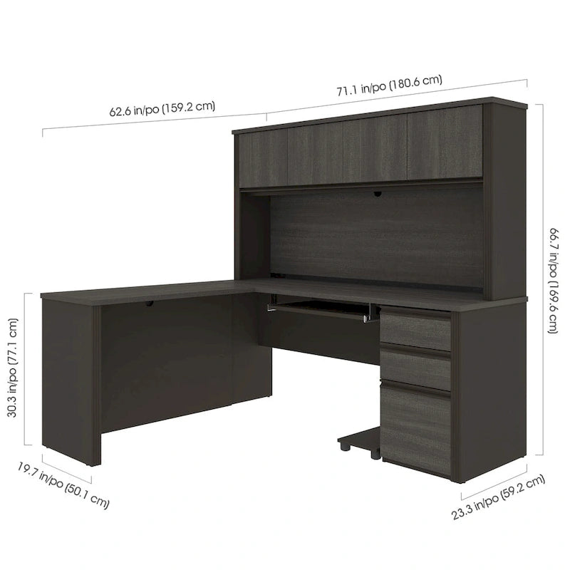 Modern L-Shaped Workstation Desk with Hutch and Storage