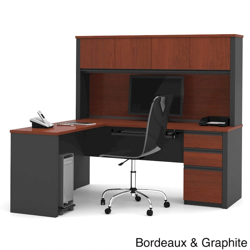 Modern L-Shaped Workstation Desk with Hutch and Storage