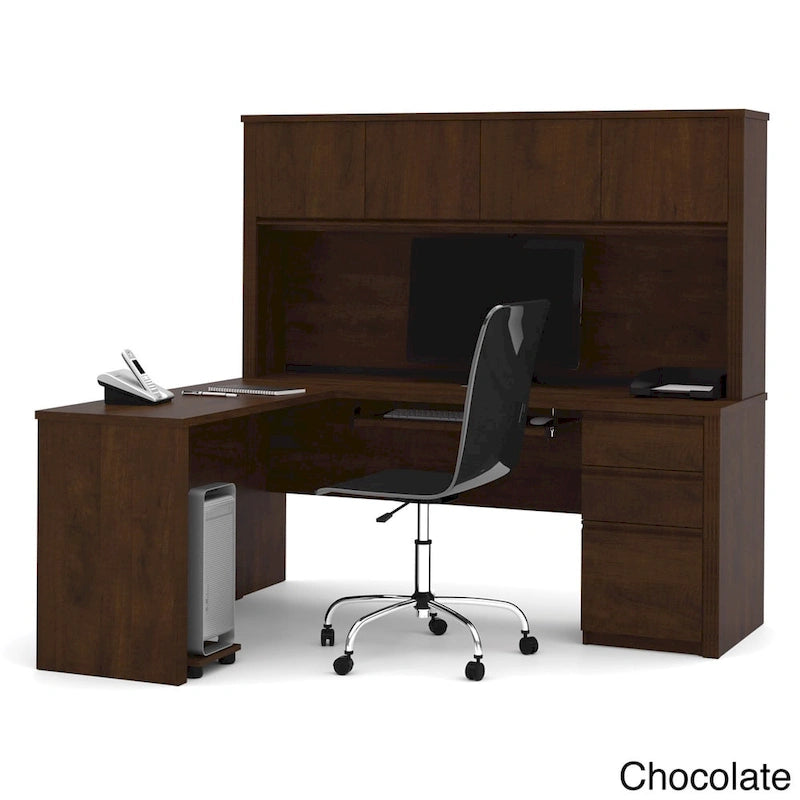 Modern L-Shaped Workstation Desk with Hutch and Storage