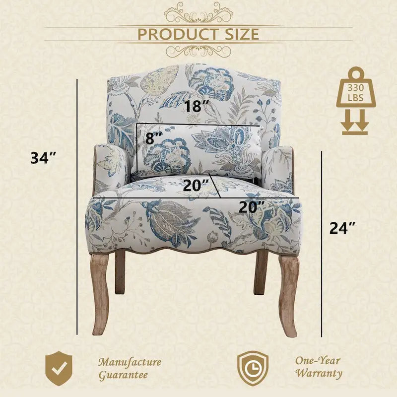 Upholstered French Country Single Sofa Reading Chair with Pillow