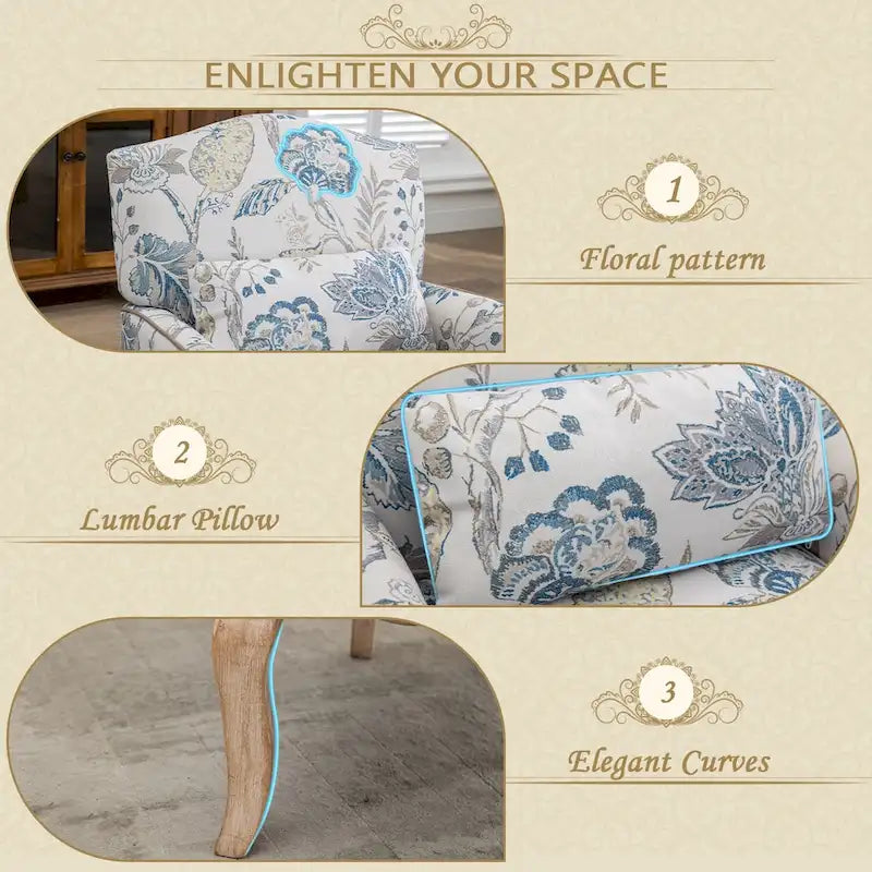 Upholstered French Country Single Sofa Reading Chair with Pillow