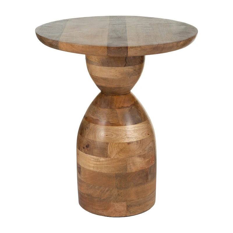 Mango Wood Hourglass Accent Side Table 16x16x19 Brown Finish