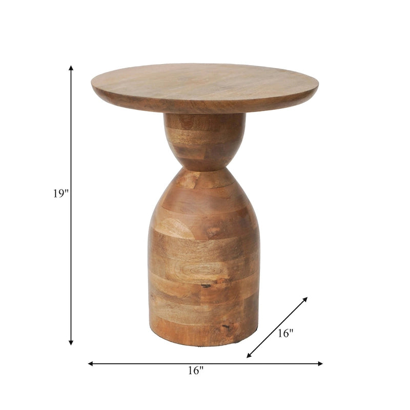 Mango Wood Hourglass Accent Side Table 16x16x19 Brown Finish