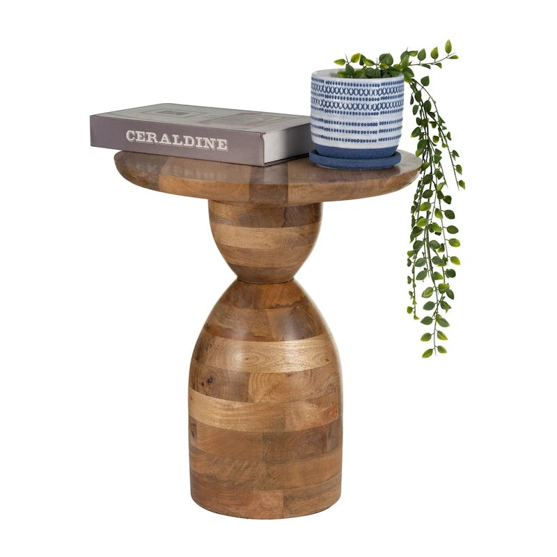 Mango Wood Hourglass Accent Side Table 16x16x19 Brown Finish