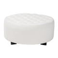 Modern Contemporary Ivory Boucle Upholstered Black Finished Wood Round Ottoman