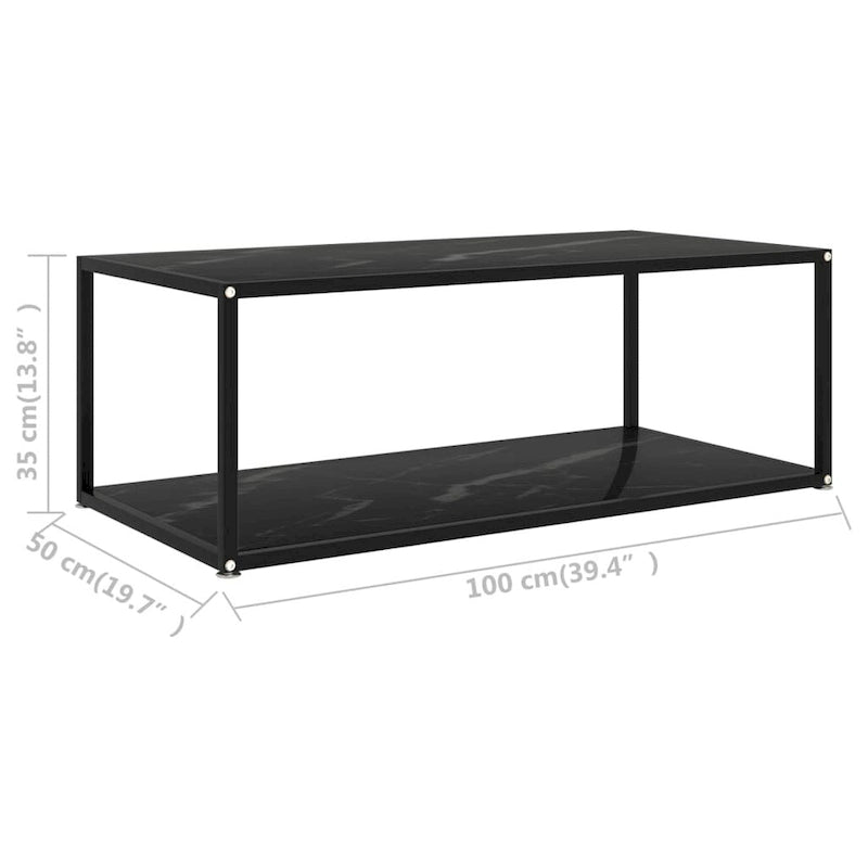 Coffee Table Black 39.4x19.7x13.8 Tempered Glass 2-Layer Modern Design