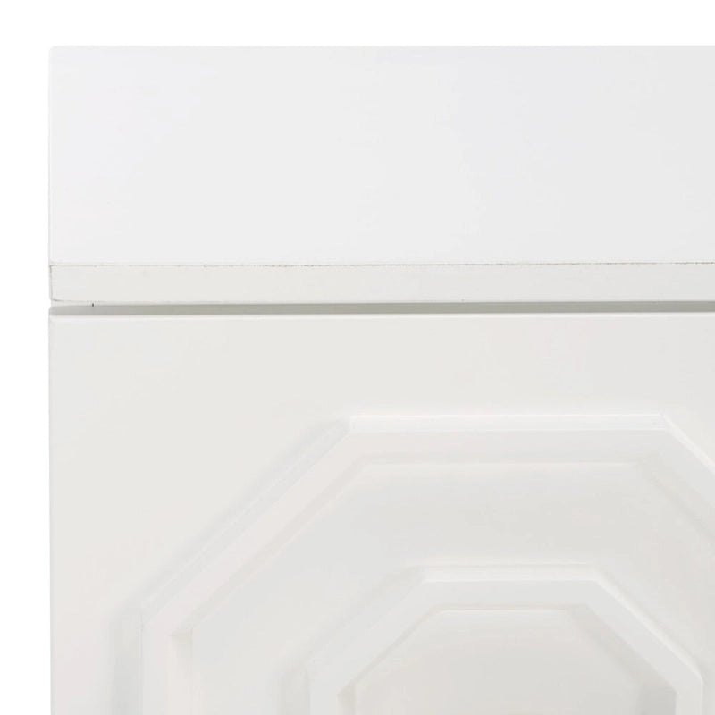 3-Door 2-Shelf White Sideboard with Gold Pulls and Carved Detail