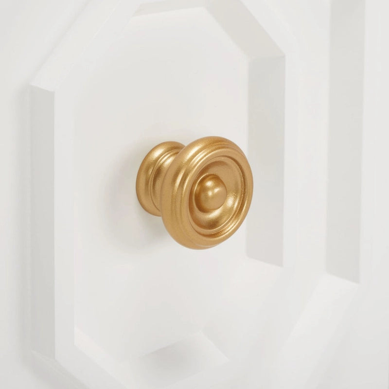 3-Door 2-Shelf White Sideboard with Gold Pulls and Carved Detail