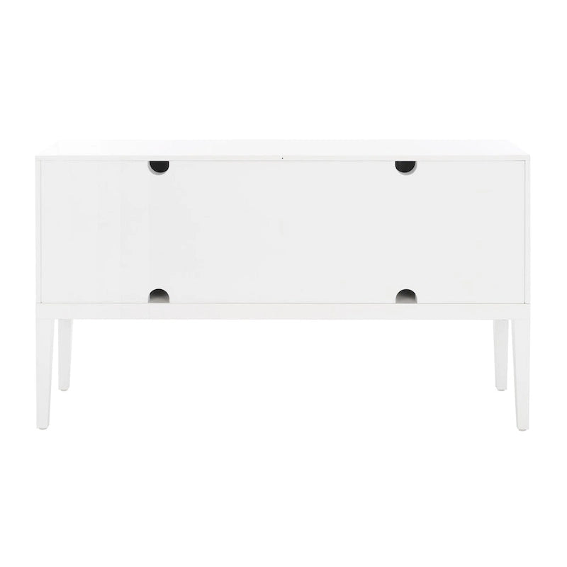 3-Door 2-Shelf White Sideboard with Gold Pulls and Carved Detail