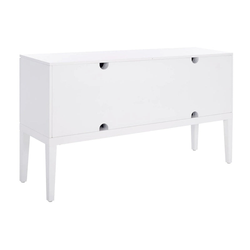 3-Door 2-Shelf White Sideboard with Gold Pulls and Carved Detail