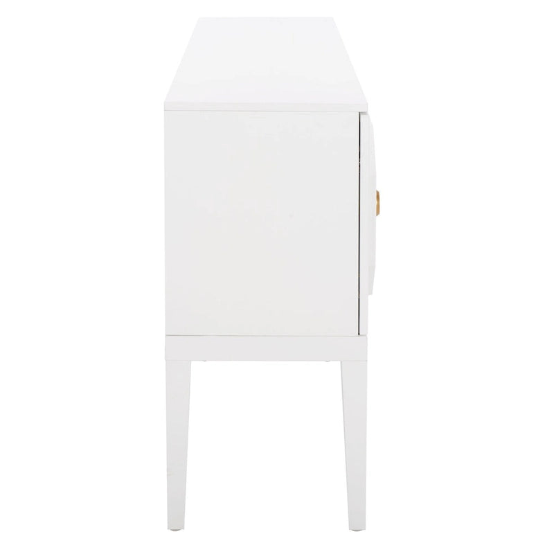 3-Door 2-Shelf White Sideboard with Gold Pulls and Carved Detail