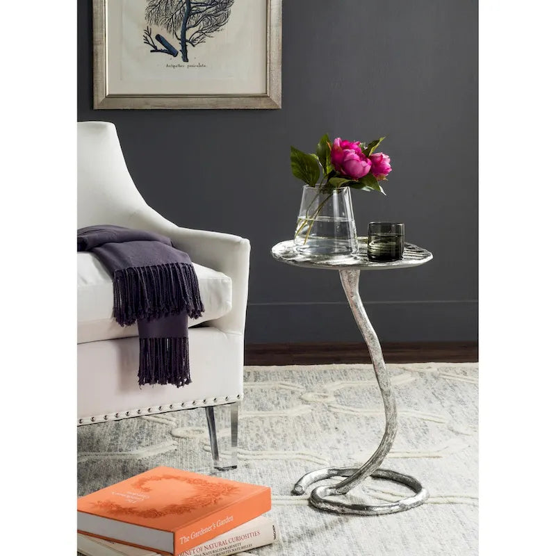 Gold Finish Contemporary Side Table 15W x 13D x 21H Inches