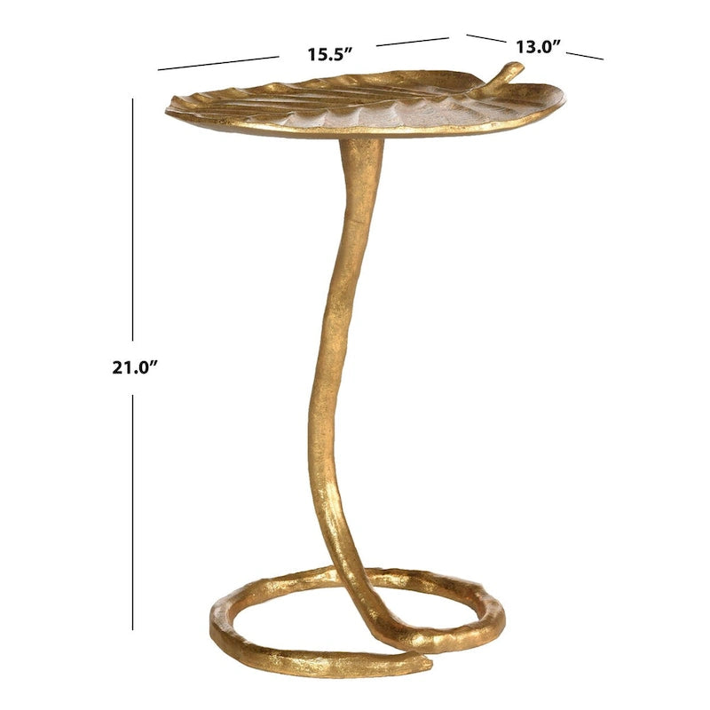 Gold Finish Contemporary Side Table 15W x 13D x 21H Inches