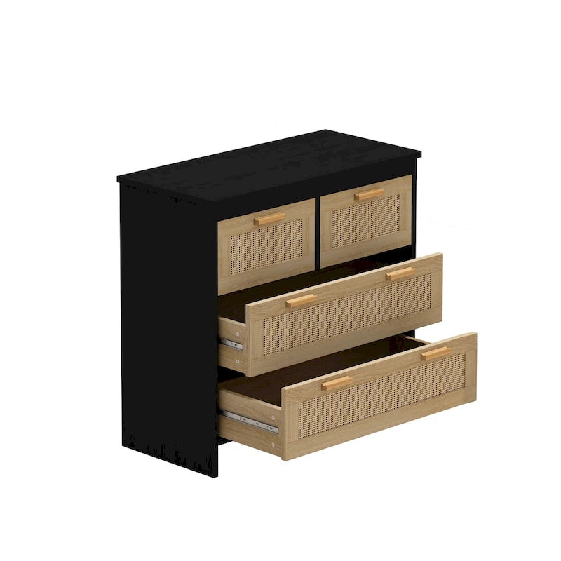 4-Drawer Rattan Storage Cabinet for Bedroom Living Room Hallway