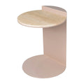 Contemporary Natural Marble Metal C-Shaped End Table, Beige/Pink Beige