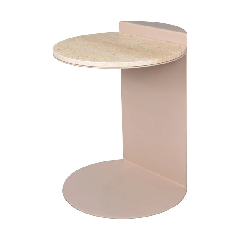 Contemporary Natural Marble Metal C-Shaped End Table, Beige/Pink Beige