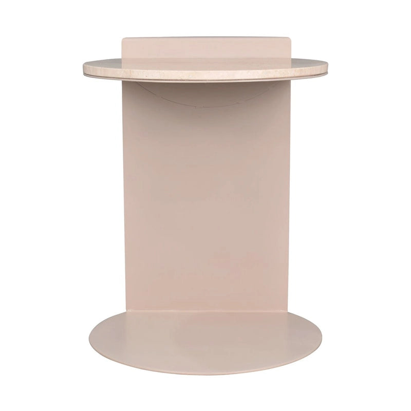 Contemporary Natural Marble Metal C-Shaped End Table, Beige/Pink Beige